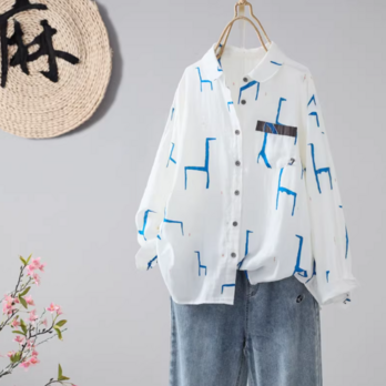 【受注】綿100％/コットンブラウス/大人おしゃれカジュアルシャツ/ゆったりシルエット/通勤/春夏
