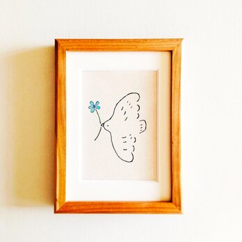 ブルースター 原画 ※木製額縁入り(2Lサイズ）花の絵・イラスト・インテリアアート・結婚祝い・送料無料