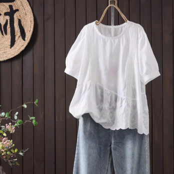 【受注】綿100％/半袖シャツ/コットンブラウス/大人おしゃれカジュアル/ゆったりシルエット/通勤/夏