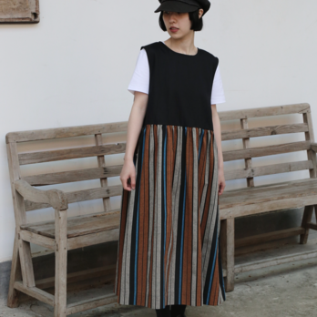 一枚で個性派に。重ねて楽しむ着回し万能アイテム リネンワンピース ノースリーブワンピース　260403-1