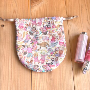 リバティ　まるい巾着　15センチ＜Hullabaloo＞(ハラバルー)ピンク