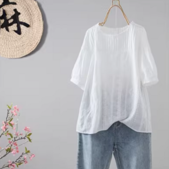 【受注】綿100％/半袖シャツ/コットンブラウス/大人おしゃれカジュアル/ゆったりシルエット/通勤/夏