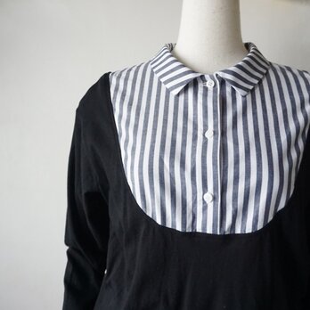 スタンダード襟付け襟長袖カットソー（ストライプ柄）