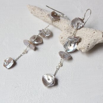 さざれ淡水パールのピアス silver/azur