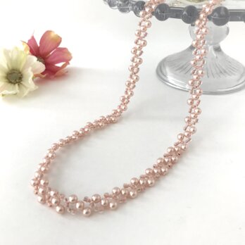 パール の 編み込み ネックレス ペール ピンク パステルカラー ビーズ