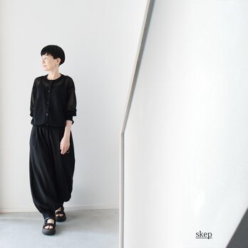 丸首シアーカーディガン：黒［CA59LSBK］