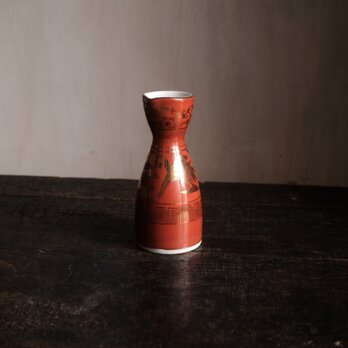 朱に金◆鳳凰と唐草。九谷焼　赤絵金彩徳利　一輪挿し　酒器　インテリア　工芸品　高級　昭和期