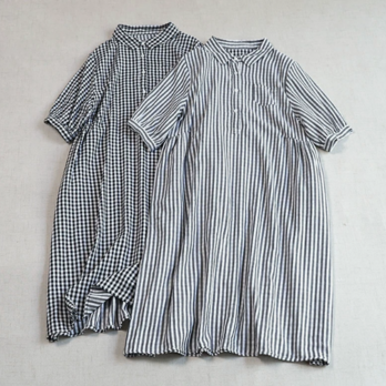 【受注製作】綿麻.柔らかいシャツワンピース.半袖ワンピーススカート