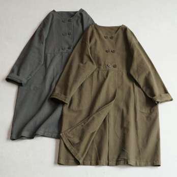 【受注製作】綿100% 柔らかい.クルーネック長袖トレンチコート.ブラウス.トップス