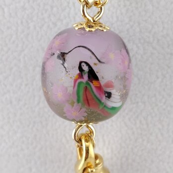 とんぼ玉バックチャーム  姫と桜
