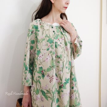 ラスト！[予約販売] ジェムボタン・ボタニカルハーフリネンのバックスカラップワンピース