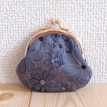 花柄刺繍　がま口コインケース　6.9cm口金　小物入れ　アクセサリーケース　墨黒　693