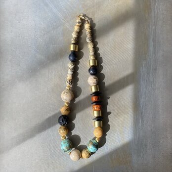 Vintage 80s-90s USA Carolyn Tanner wood beads long necklace