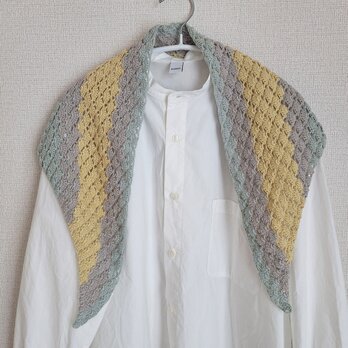 春夏コットン かぎ針 三角ショール ストール マスタード ミント