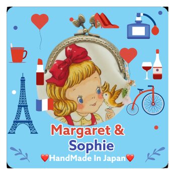 「マーガレットソフィー♡ピクニック７」がま口ポーチ・コインケース(口金8.5センチ）