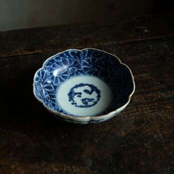 リーフ尽くし◆花形で素敵。成化年製　伊万里　染付金彩膾皿　骨董/antiques 松竹梅　江戸後期【ニュー有り】