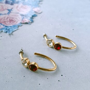 clear red rhinestone hoop ヴィンテージピアス