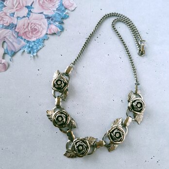 clear rhinestone silver tone rose ヴィンテージネックレス