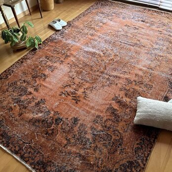 超大判162.5×265ダークオレンジ　オーバーダイメダリオン　トルコヴィンテージラグ