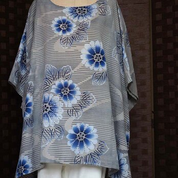 ブラウス 綿紅梅着物をリメイク 流水花文様　b0004　/ kimono 着物リメイク 着物
