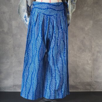ワイドパンツ  立涌文様 総絞染　浴衣リメイク  木綿　p0014 / 古布 ゆかた 着物 kimono