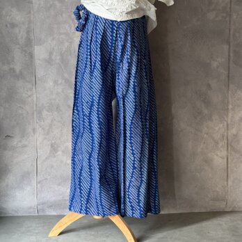 ワイドパンツ  立涌文様 総絞染　浴衣リメイク  木綿　p0014 / 古布 ゆかた 着物 kimono