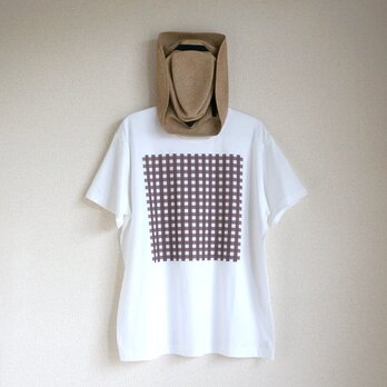 オーガニックコットン【半袖/長袖】「 tokimeki gingham check（ カカオ×ナチュラル／ホワイト ）」Ｔシャツ