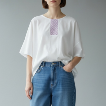 選べる刺し子　Tシャツ風ブラウス【送料込み】サラシリメイク　ドルマンスリーブ