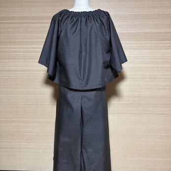 正絹濃茶亀甲柄大島紬ゆったりパンツ