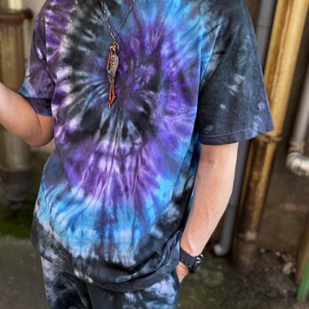 タイダイ Tシャツ XLサイズ ブラック×パープル スパイラル Hippies Dye HD25-96