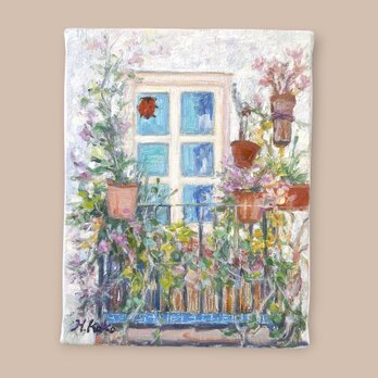楽しい窓辺（油絵0号、原画、キャンバス、スペイン、グラナダ ）