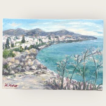 青い地中海(油絵0号、キャンバス、風景画、スペイン)