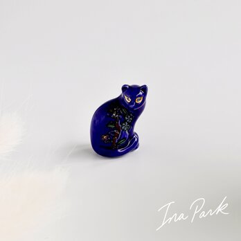 Longwy　ロンウィー　エナメルキャット　猫のフェーブ　装飾陶器　フェーヴ　フランス製ミニチュア