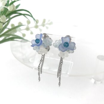 フラワー ブーケ イヤリング　ブルー パステルカラー 花 水色 青 紫陽花