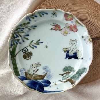 チコロット❤️取り皿❤️すべて手描き❤️染付け❤️普段使いに丁度いい❤️plate❤️童話❤️かちかち山❤️可愛い