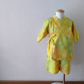 【100サイズのみ】子供甚平　moda fabric  バティック黄色