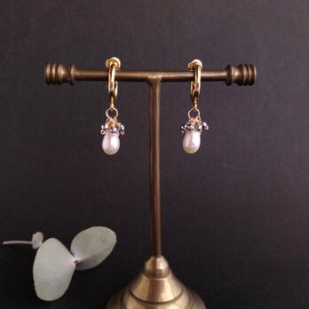 Drop pearl × hematite (silver) / 14kgfピアスへ変更可