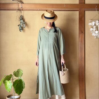 Extra Soft Cotton Leaf Dress in Matcha　