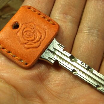 薔薇(バラ)刻印のキーカバー オレンジ