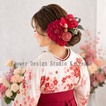 成人式・結婚式・卒業袴に♡ローズピンクのピオニーと椿のヘッドドレス　成人式　卒業式　前撮り　振袖ヘア　袴ヘア　和装ヘアアクセ
