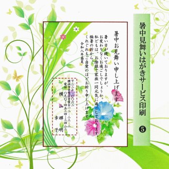 ★「暑中お見舞いはがき」サービス印刷／私製はがき版・10枚❺／差出人印刷・送料無料／文面無料変更／