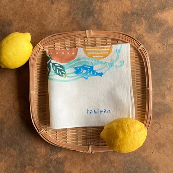 樹脂顔料染めハンカチ　潮風とミカン