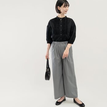 上品なピンドット 年間使える 透けにくい綿 ワイドパンツ グレー｜STELLA-WP-GR