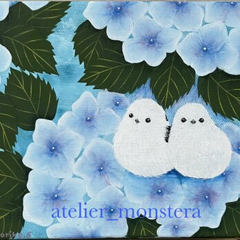 紫陽花とシマエナガ