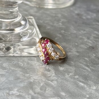 R438-ヴィンテージリング U.S.A. 1980-90's Raspberry Clear Rhinestone