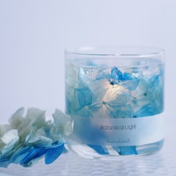 西洋紫陽花のボタニカルキャンドルホルダー｜青色とくすみベージュのグラデーション｜香り選択可・LED対応