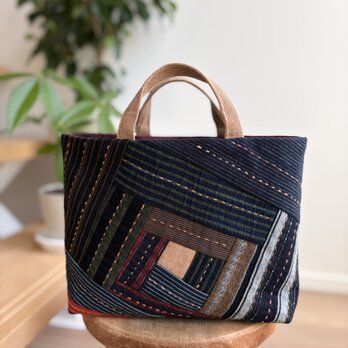 古布・縞模様のちょっとそこまでミニバッグ