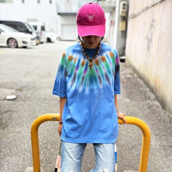 タイダイビッグシルエット Tシャツ Lサイズ ブルー ネイティブダイ Hippies Dye HD26-10