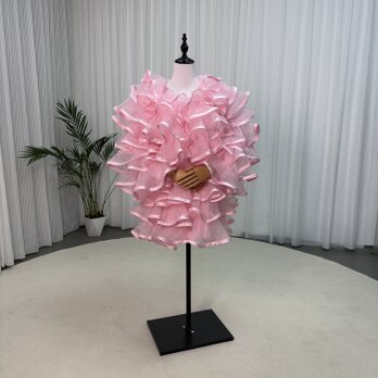 トップス ピンク 上質オーガンジー ロングスリーブ フリルドレス ラッフルフリル デザイン感 前撮り