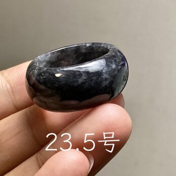 L17-221 広幅 氷糯種 黒翡翠 23.5号 ミャンマー産 A貨 本翡翠 くりぬき リング